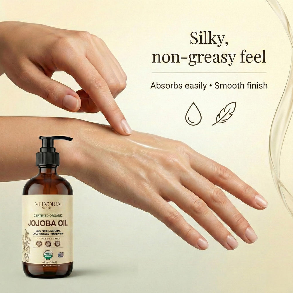 Hair care with jojoba oil to smooth ends and add light moisture.