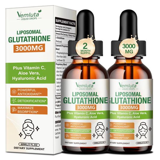 Vemluta 2 pack bottle with liposomal glutathione drops for daily antioxidant support