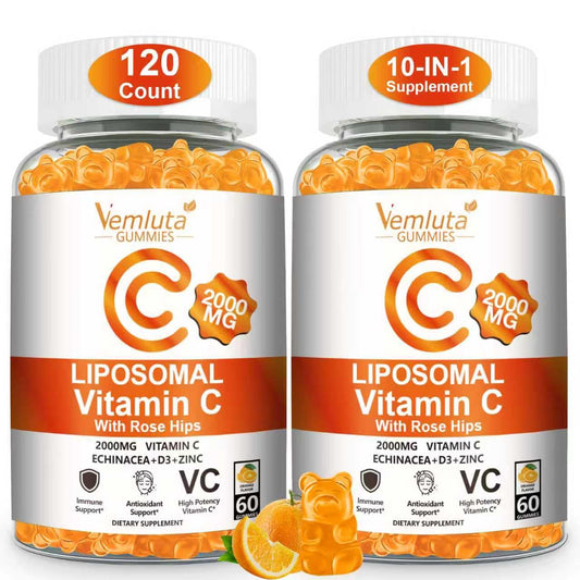 Vemluta liposomal vitamin C 2000mg bottle highlights premium immune support packaging.