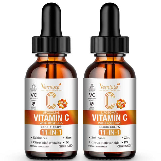 Vemluta liposomal vitamin C bottle pour for easy daily dosing and immune support.
