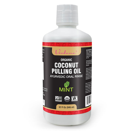 Verdana Organic Oil Pulling bottle with mint for a refreshing mouth feel.