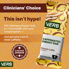 Verb Caffeinated Energy Bar 16-pack display illustrates sustained, jitter-free energy.