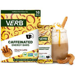 Verb Caffeinated Energy Bar churro latte pack 16 offers a compact caffeine boost.