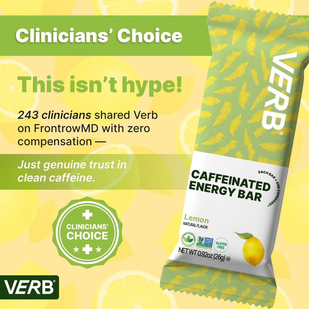 Verb Caffeinated Energy Bar Lemon on-the-go scene for travel or workouts.