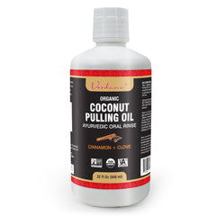 Verdana Organic Oil Pulling Mouthwash bottle front showing cinnamon-clove flavor for fresh breath