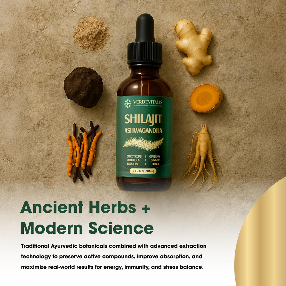 VERDEVITALIS 8in1 Shilajit liquid ingredients with traditional botanicals