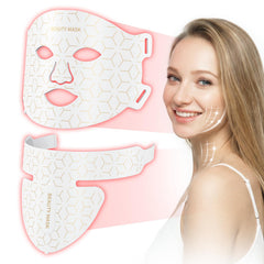 Verfubo red light mask on face-neck close-up for at-home skin rejuvenation.
