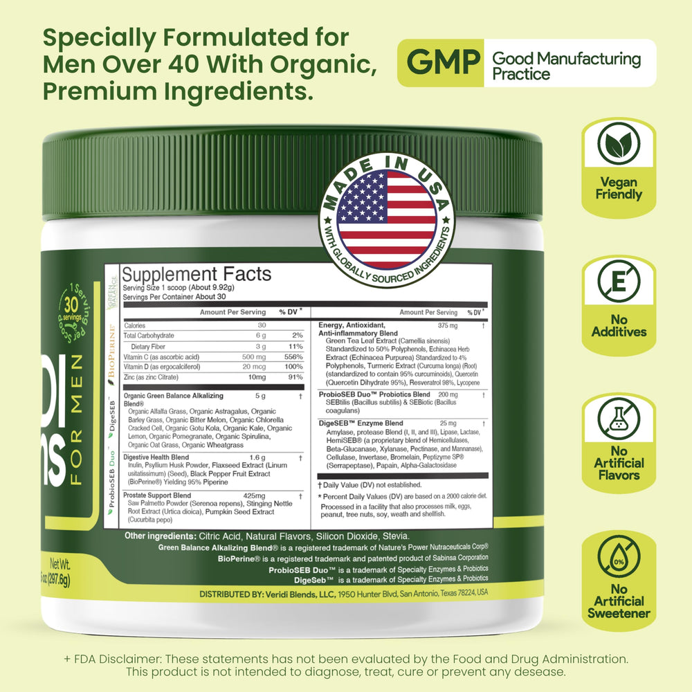 Veridi Greens glass with powder ready to mix in a shake or water.