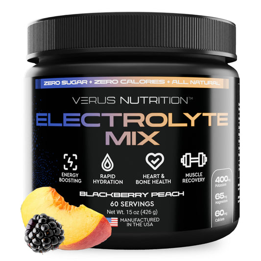 VERUS NUTRITION electrolytes powder berry peach in a glass for refreshing hydration