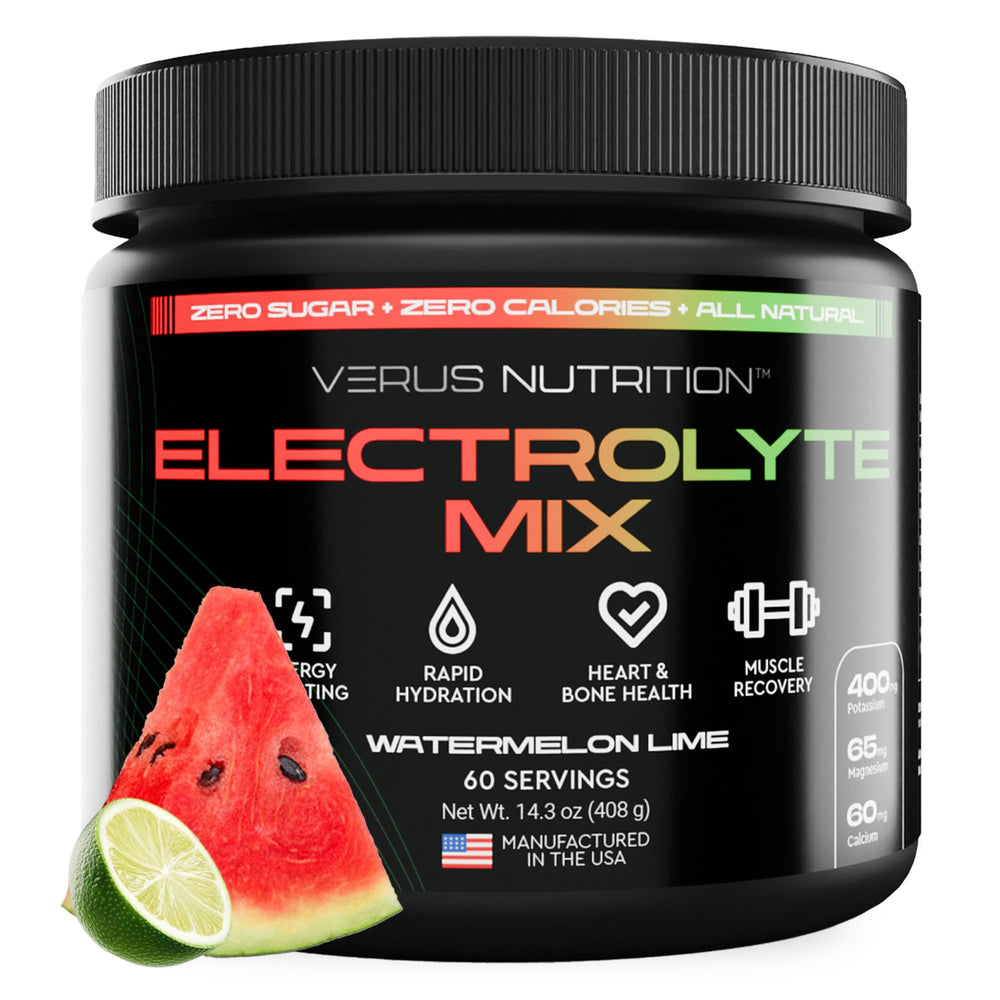 VERUS NUTRITION electrolyte bottle Watermelon Lime for on-the-go hydration.
