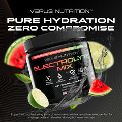 VERUS NUTRITION electrolytes Watermelon Lime glass pour delivering a refreshing flavor boost.