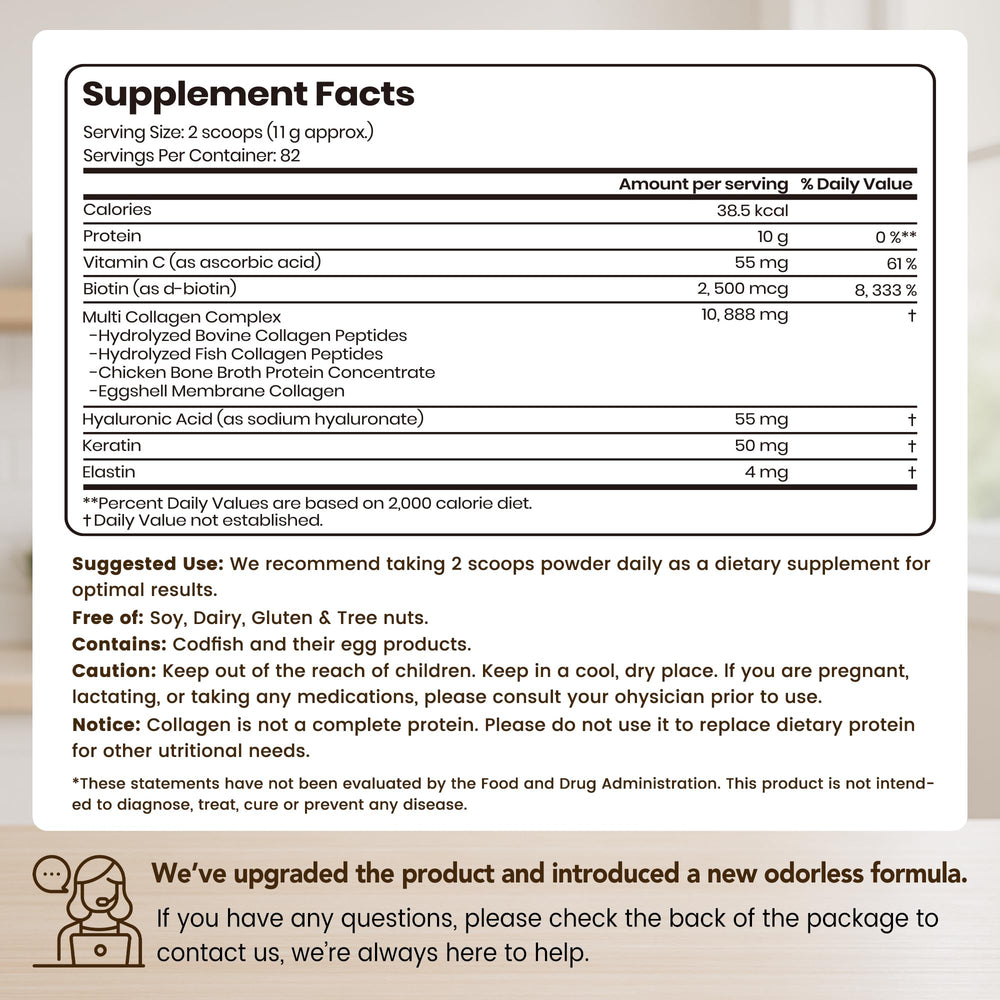 VEV Multi Collagen Powder nutrition facts on the bag for daily support.
