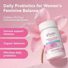 Vevoec Gynable capsules closeup highlighting 10 billion CFU formula.