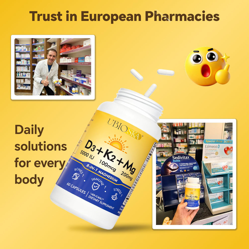 Vevoec UBIOSKA serving size label for daily dose guidance.