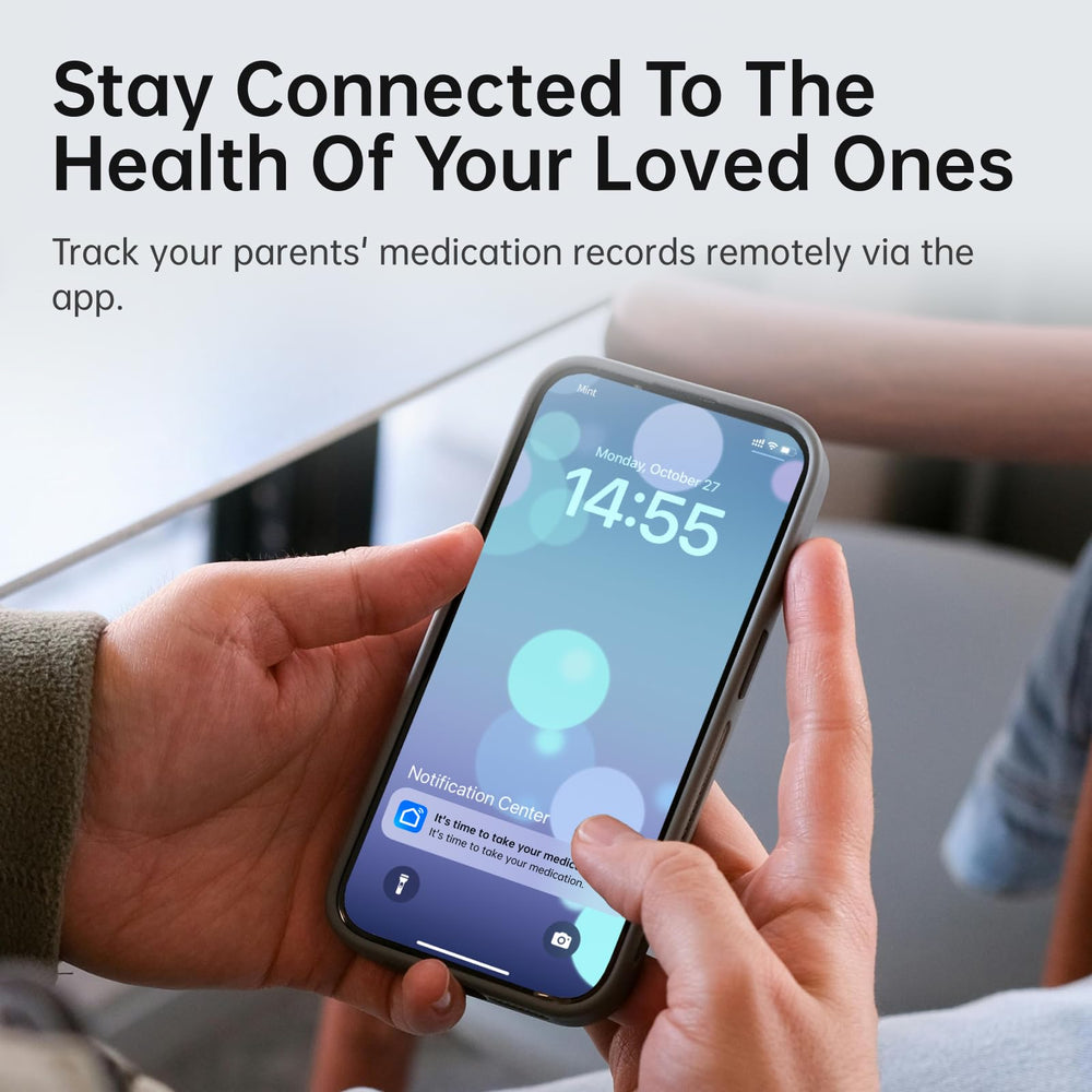 VEXA VitaMate 28 audio-visual alerts grab attention with adjustable tones at pill time.