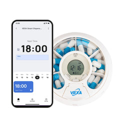 VEXA VitaPal 7 device on desk showing the dosing interface.