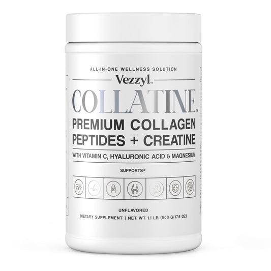 Vezzyl Collatine bottle front view showing premium blend for skin and joints