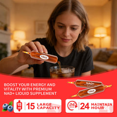 Vffiek NAD+ liquid front view emphasizes compact 15ml travel-friendly packs.