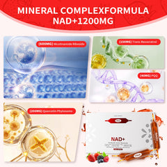 Vffiek NAD+ liquid packaging displays modern, GMO-free messaging.