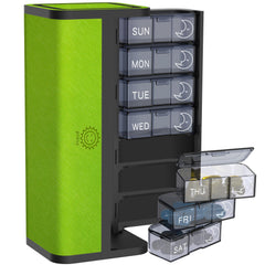 VGUOORG 7-day pill organizer in leather case keeps weekly pills neatly arranged.