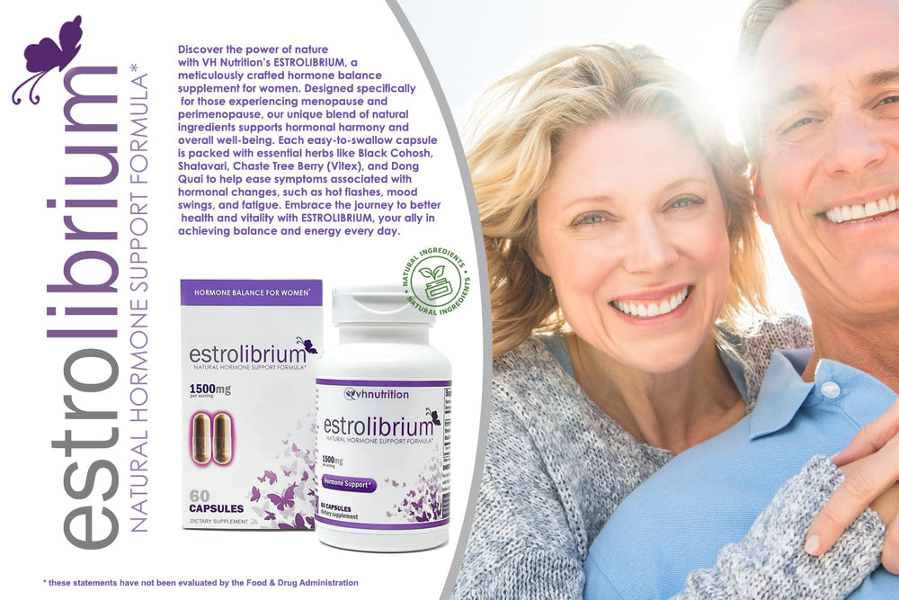 VH Nutrition Estrolibrium capsules close-up highlighting natural ingredients.