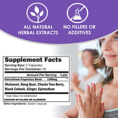 VH Nutrition Estrolibrium ingredient chart emphasizes Black Cohosh, Shatavari, and Vitex benefits.