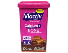 Viactiv Max milk chocolate chews close-up, a tasty source of calcium.