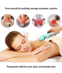 VibeMax turquoise massager on shoulders and back for targeted relief