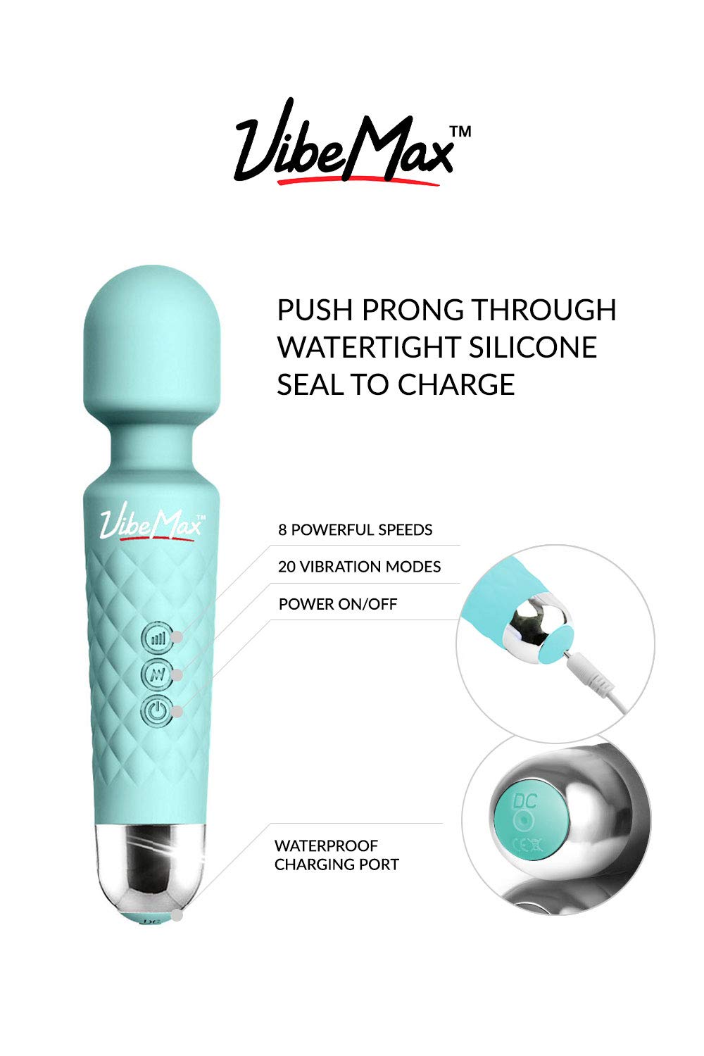 VibeMax turquoise travel pouch keeps massager organized