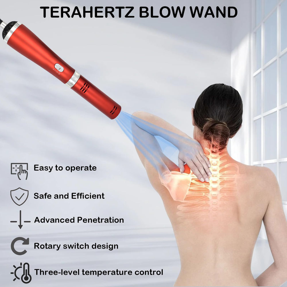 Vibrance Terahertz Wand Blower emits heat waves for soothing comfort