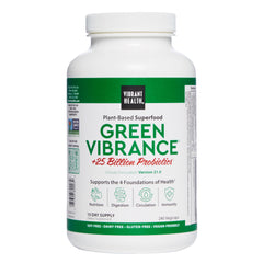 Vibrant Health Green Vibrance bottle front demonstrating vegan capsules for daily nutrition