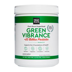 Vibrant Health Green Vibrance tub front for daily greens with vegan formula