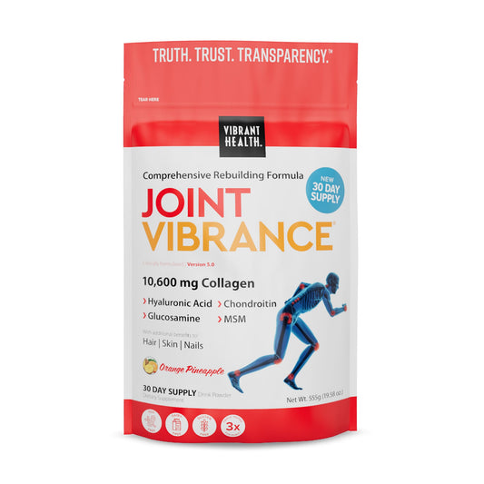 Vibrant Health Joint Vibrance bottle shown for convenient daily nourishment