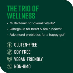 Vibrant Health Trilogy probiotic 20B CFUs across 12 strains promote gut balance.