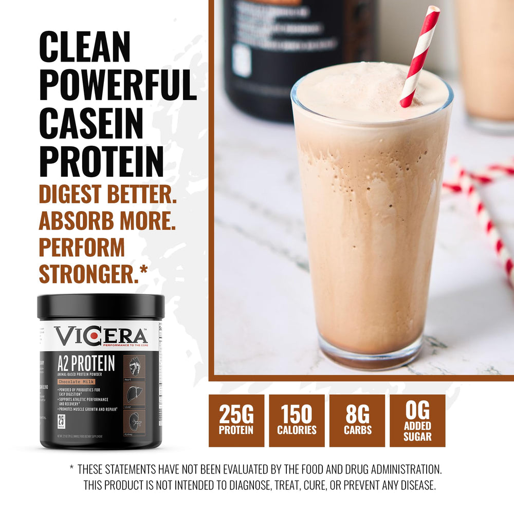 Vicera A2 Protein Powder shake in glass with chocolate color