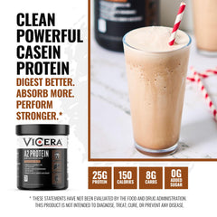 Vicera A2 Protein Powder shake in glass with chocolate color