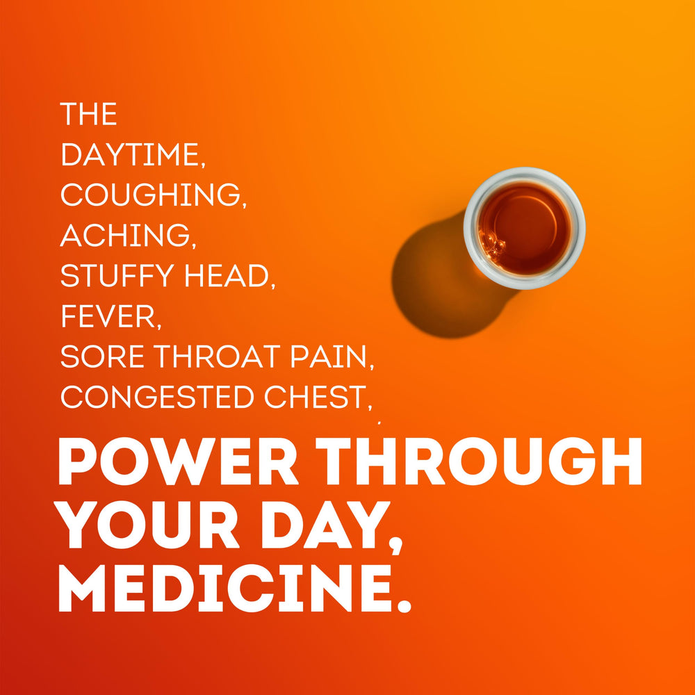 Close-up of Vicks DayQuil Severe label, highlighting multi-symptom relief options.