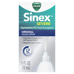 Vicks Sinex Severe Nasal Spray menthol bottle helps relieve nasal congestion