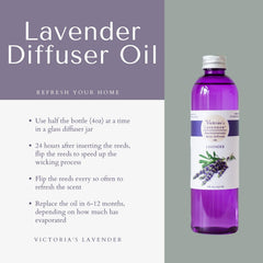 Close-up of Victoria's Lavender diffuser oil being poured for easy refills.