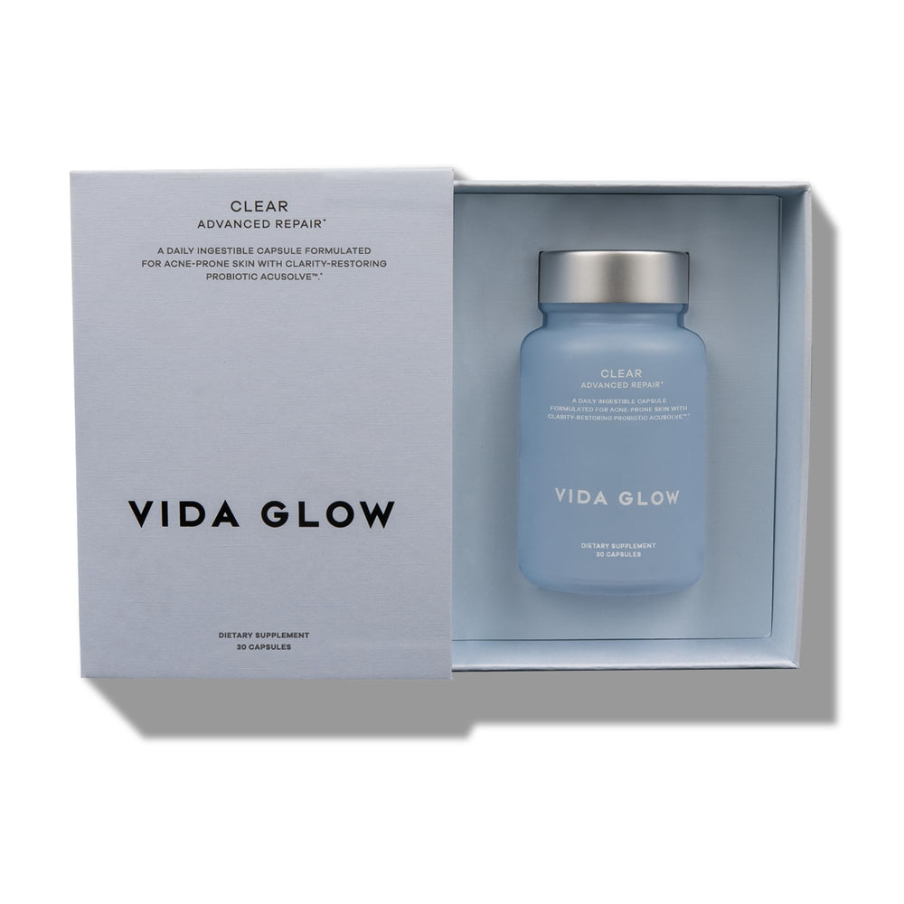 Vida Glow packaging with capsules on display suggests routine-ready product.