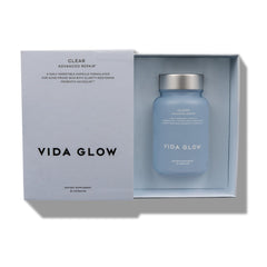 Vida Glow packaging with capsules on display suggests routine-ready product.