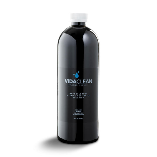 VidaClean bottle displaying a gentle HOCl wound care solution.