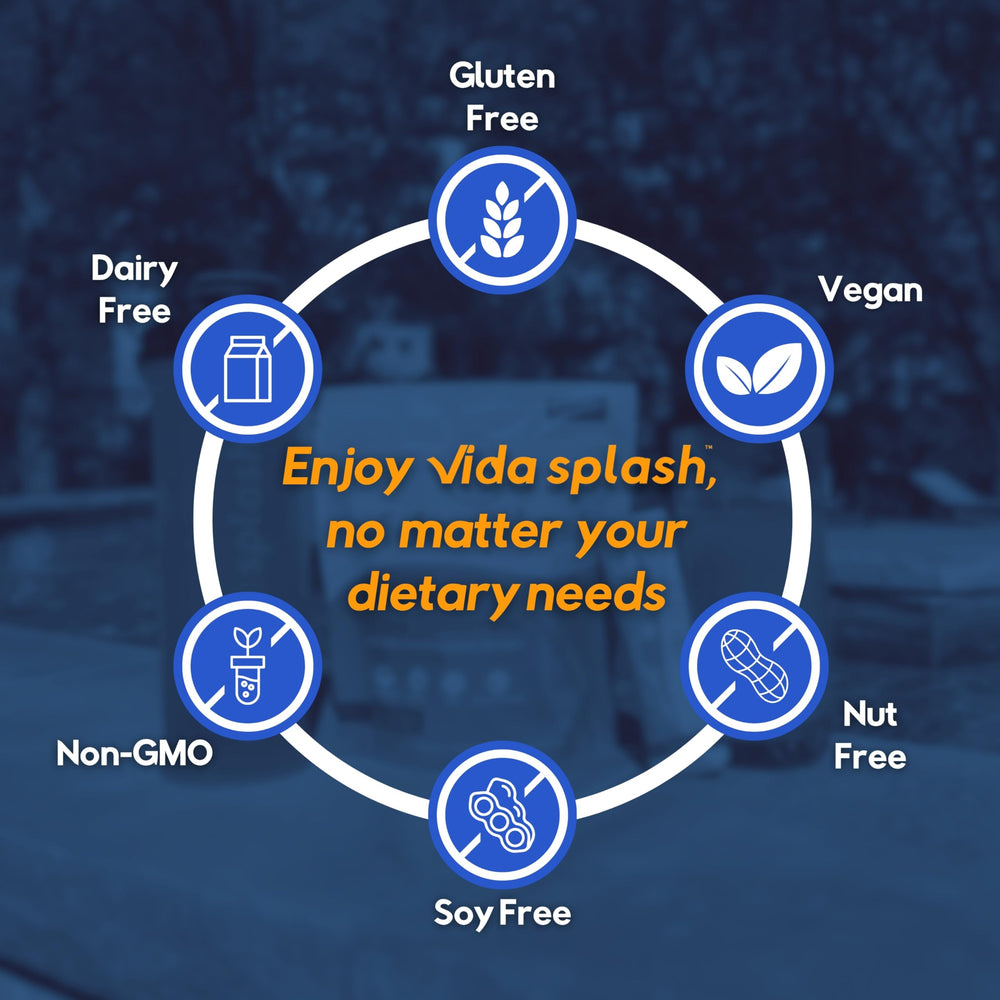 Vida Splash ingredients label close-up showing vitamins and minerals for balance.
