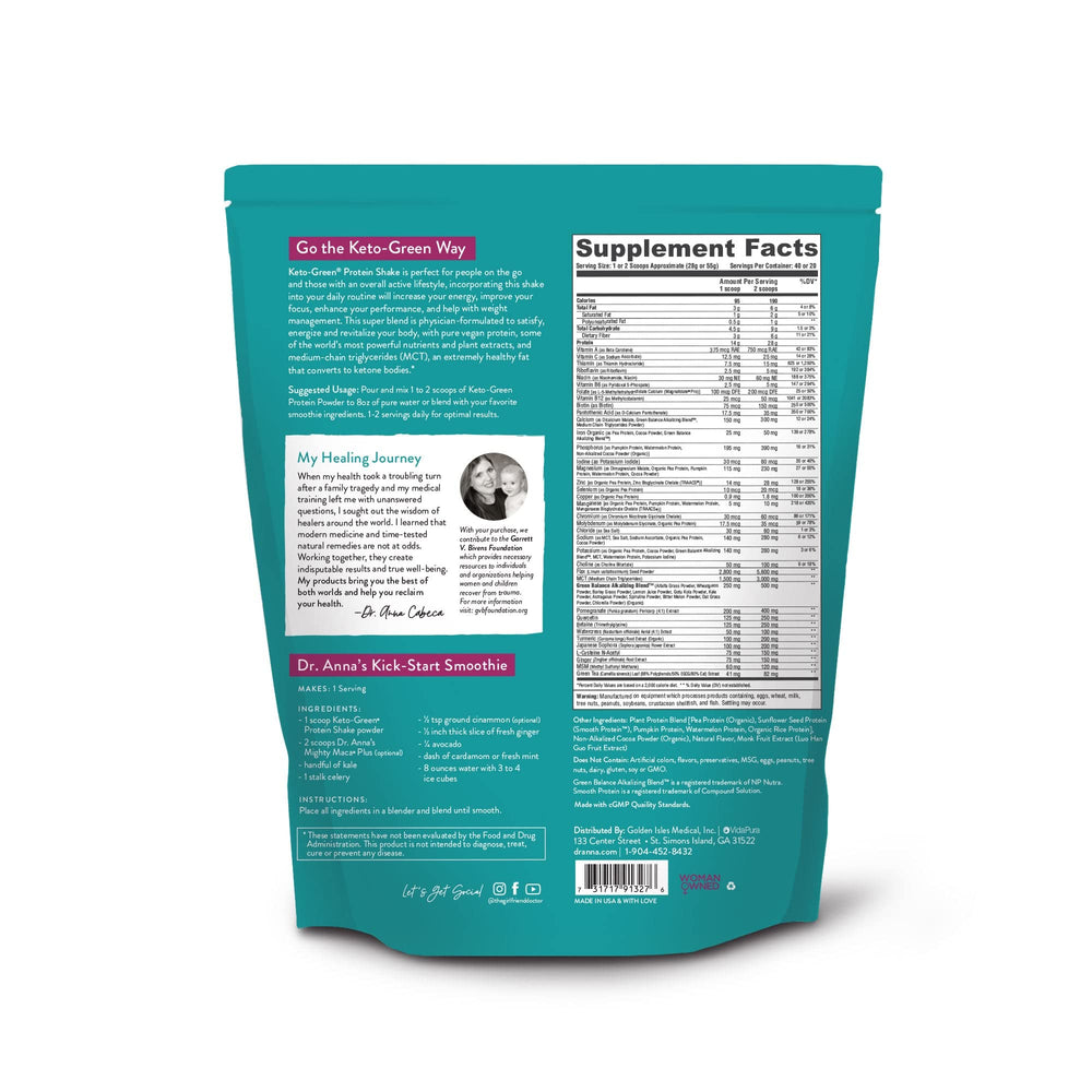 Vidapura Keto-Green Shake vegan symbol signaling dairy-free option.
