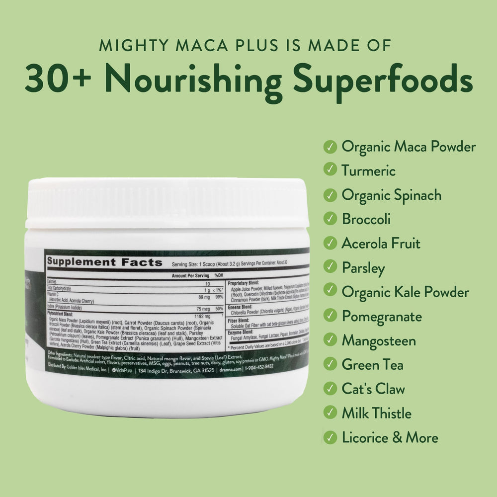 Person blends Mighty Maca Mango during morning routine for energy.
