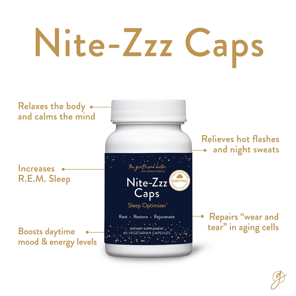 VIDAPURA Nite-Zzz capsules on table show magnesium and L-theanine benefits.