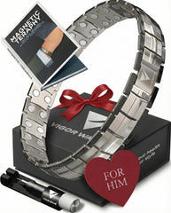 Vigor Wave magnetic bracelet on wrist during workout session.