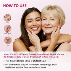 Vigority Estrogen Cream texture close-up shows a smooth, non-greasy feel.