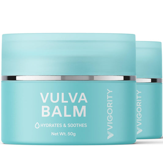 Vigority Vulva Balm 2-pack on display for daily intimate care.