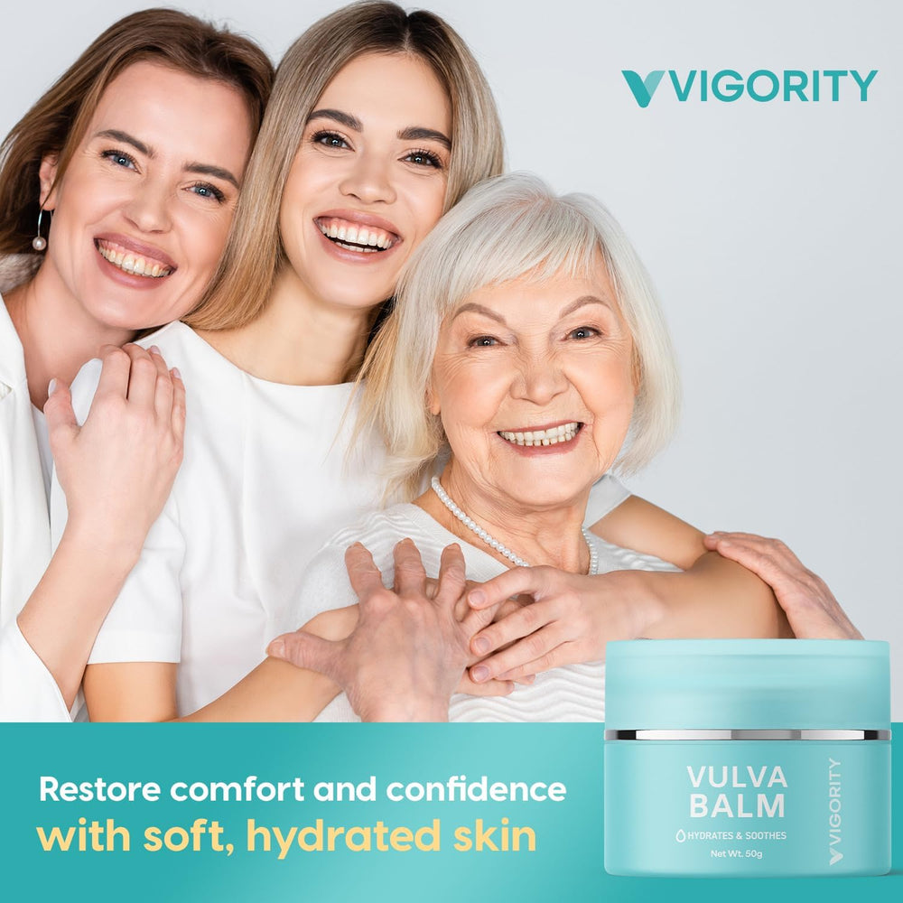 Packaging close-up emphasizes estrogen-free menopause-friendly care.